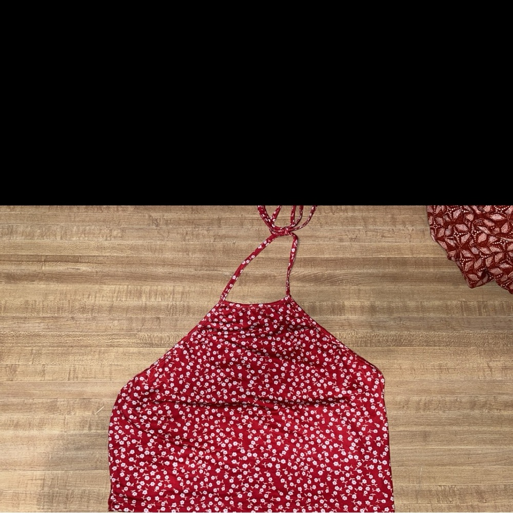 SHEIN halter top backless red and white flower top